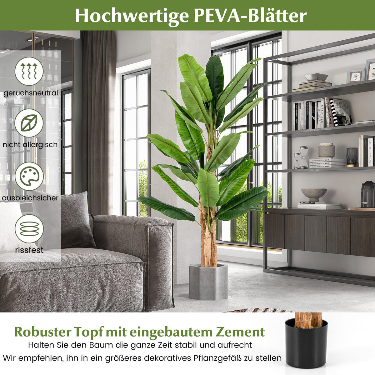 BANANENBAUM Grün - Grün, Kunststoff (195cm) - COSTWAY