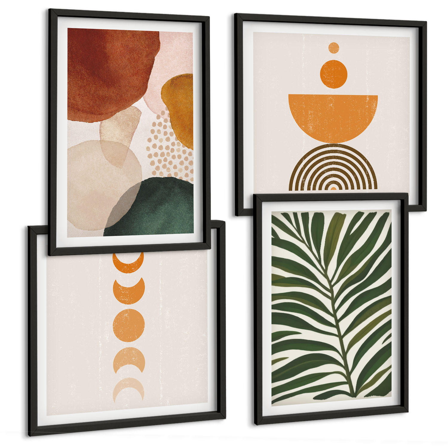 BILDER SET 4er Set - 50x50 cm & 40x60 cm Schwarzer Rahmen - Abstrakte Blattformen - Schwarz, Kunststoff (50/50cm) - TULUP