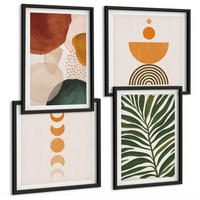 BILDER SET 4er Set - 50x50 cm & 40x60 cm Schwarzer Rahmen - Abstrakte Blattformen - Schwarz, Kunststoff (50/50cm) - TULUP