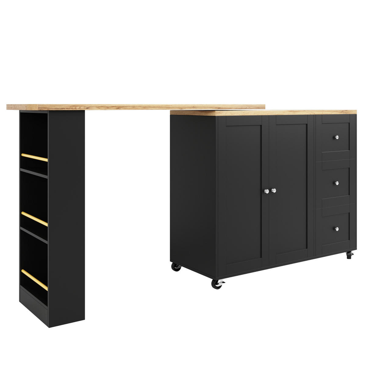 BARTISCHSCHRANK 360° drehbar auf Rollen 203 x 39 x 106 cm Schwarz - Schwarz, Holz (39/106/203cm) - Beauniv