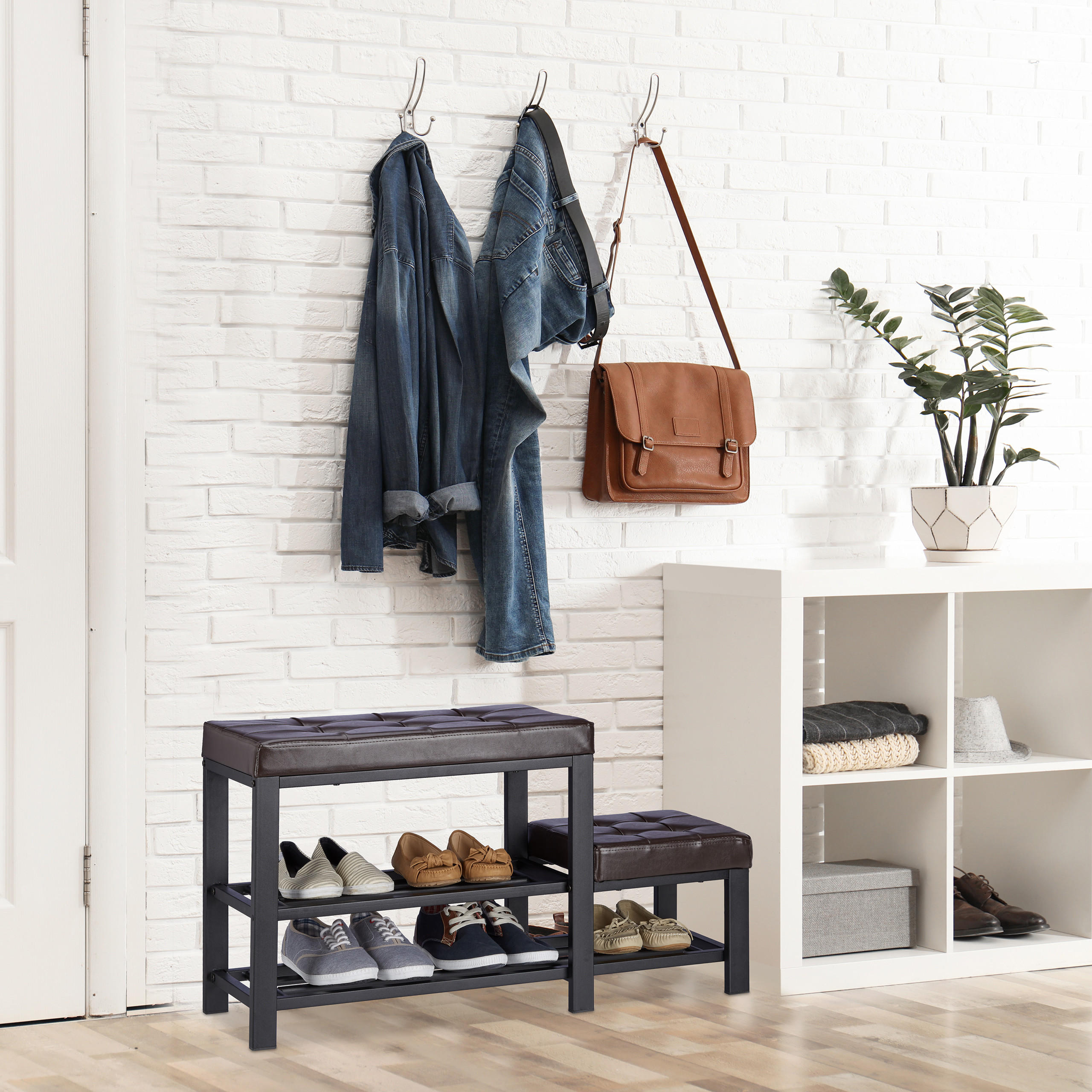 SCHUHBANK - Braun, Holzwerkstoff/Textil (90.5/50/30.5cm) - Relaxdays
