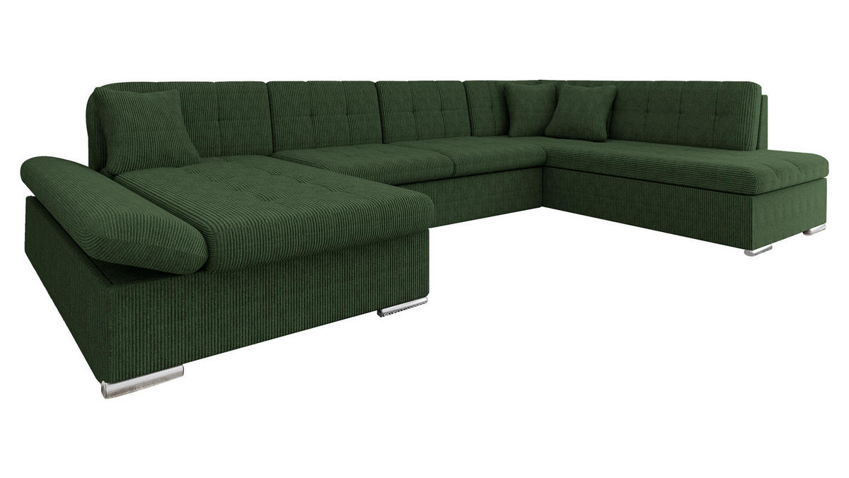 ECKSOFA Bergen Cord, Seite: Links - Dunkelgrün/Silberfarben, Holz/Textil (345/76/205cm) - MIRJAN24