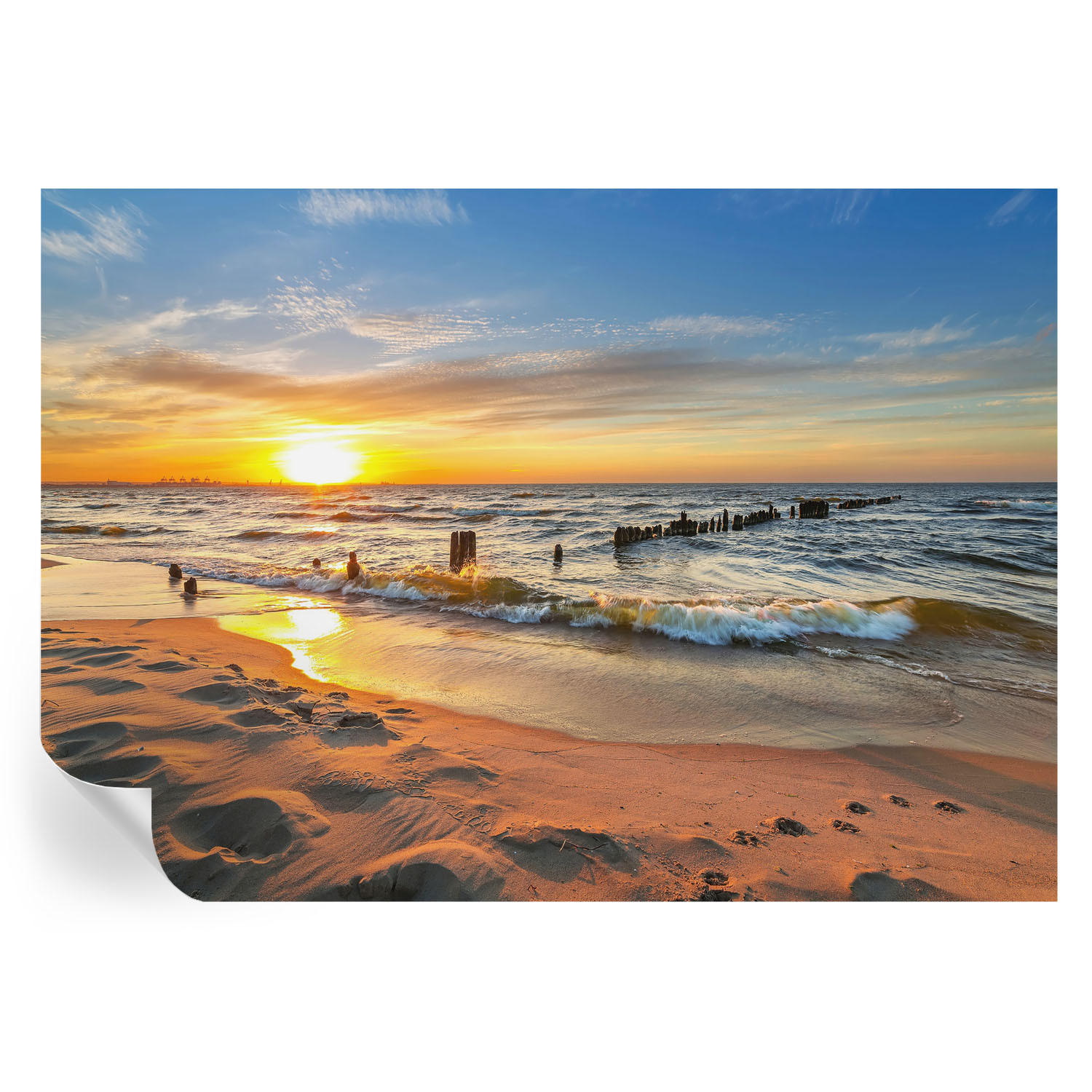 FOTOTAPETE 312x219 cm - Sonnenuntergang am Strand - Gelb, Textil (312/219cm) - Wallfluent