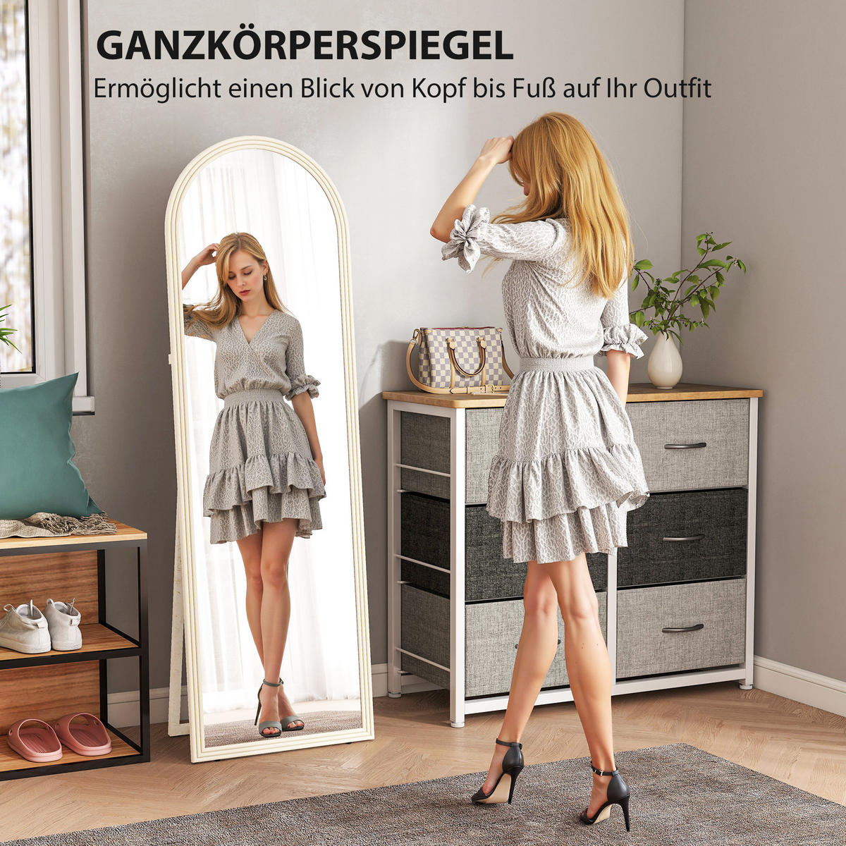 GANZKÖRPERSPIEGEL 160 x 50 cm Standspiegel mit Steinoptik Weiß - Weiß, Kunststoff (50/160/3.7cm) - HOMCOM