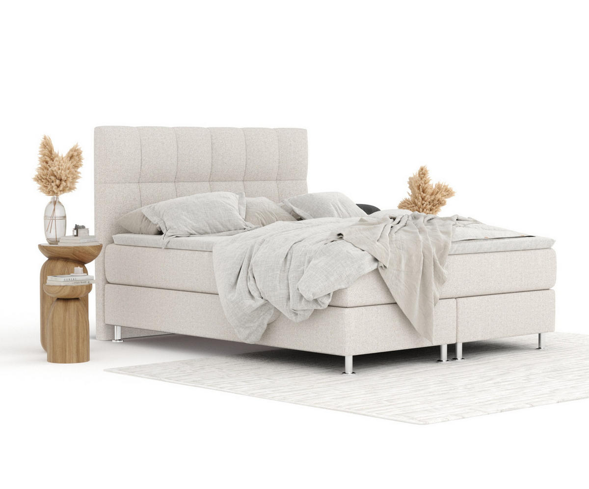 BOXSPRINGBETT Elisio Hellbeige 160/200 cm mit Latex-Topper - Beige/Silberfarben, Holz/Holzwerkstoff (160/200cm) - Maison de Reve