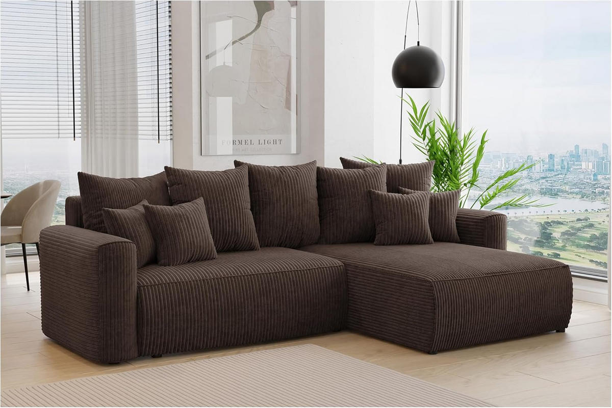 ECKSOFA BALI L - Dunkelbraun/Schwarz, Holzwerkstoff (260/160cm) - Meblini