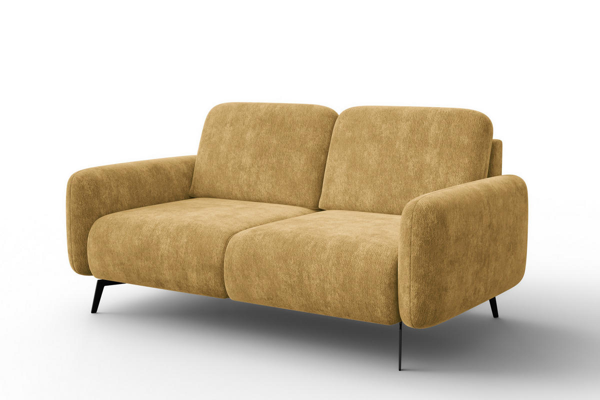 SOFA FEBE 2-Sitzer, safranfarbener Chenille-Stoff - Gelb/Schwarz, Holz/Textil (160/82/96cm) - Wozimo