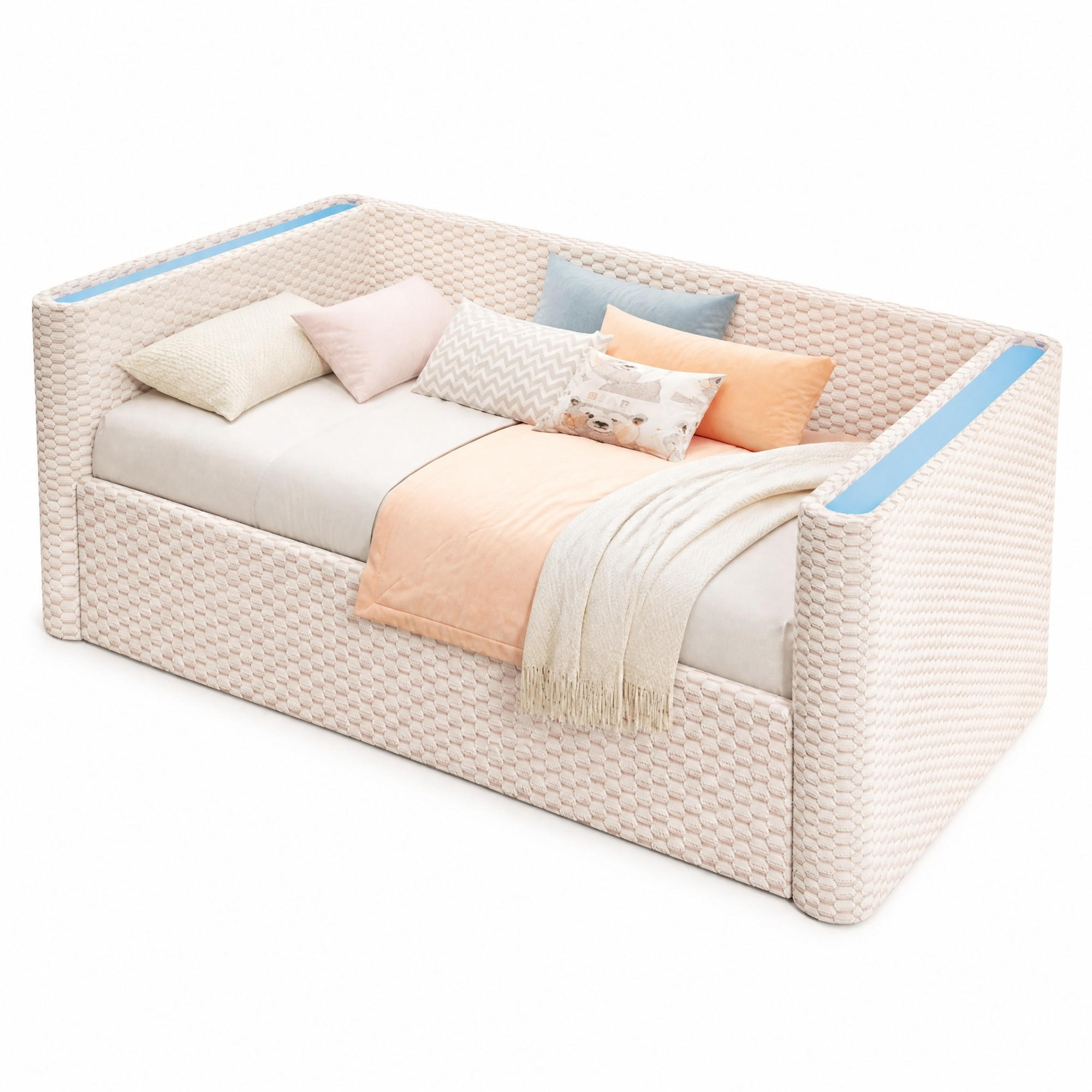 TAGESBETT mit Stauraum und LED 90x200 cm Samt Beige - Beige, Metall (90/200cm) - Meubliv