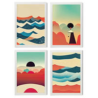 POSTER Set mit 4 Wolken Abstrakt Moderne Galaxien A3 Weißer Rahmen - Weiß, Papier (29.7/3cm) - Nacnic