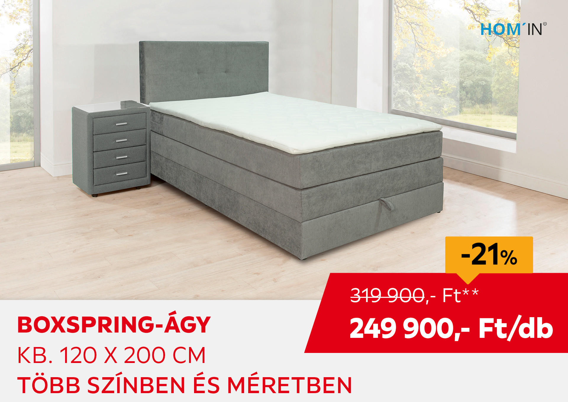 BOXSPRING-ÁGY KB. 120 X 200 CM Kiemelt termék 319900 Ft.- helyett 249900 Ft.-