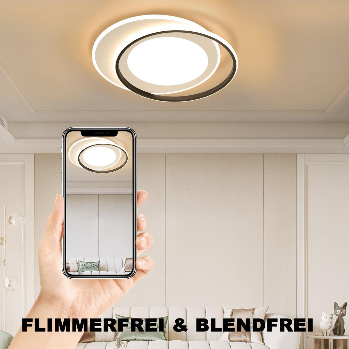 LED-DECKENLEUCHTE Sonnensystem 48.5/47.5/7 cm - Schwarz/Weiß, Kunststoff (48.5/47.5/7cm) - Nettlife