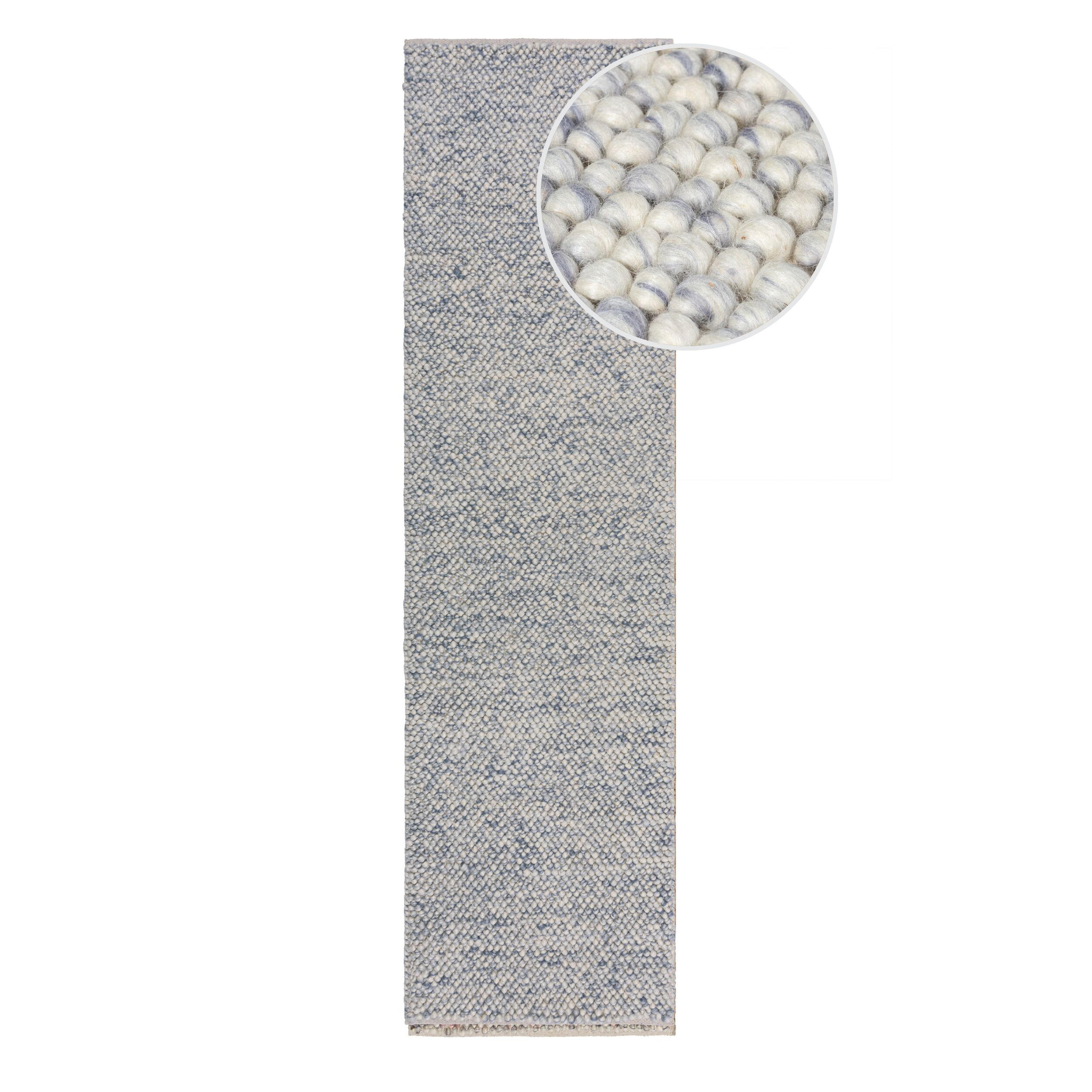TEPPICH aus Wolle handgewebt MEDWAY in Blau, einfarbig, 60 x 230 cm - Blau, Textil (230/60cm) - KADIMA DESIGN