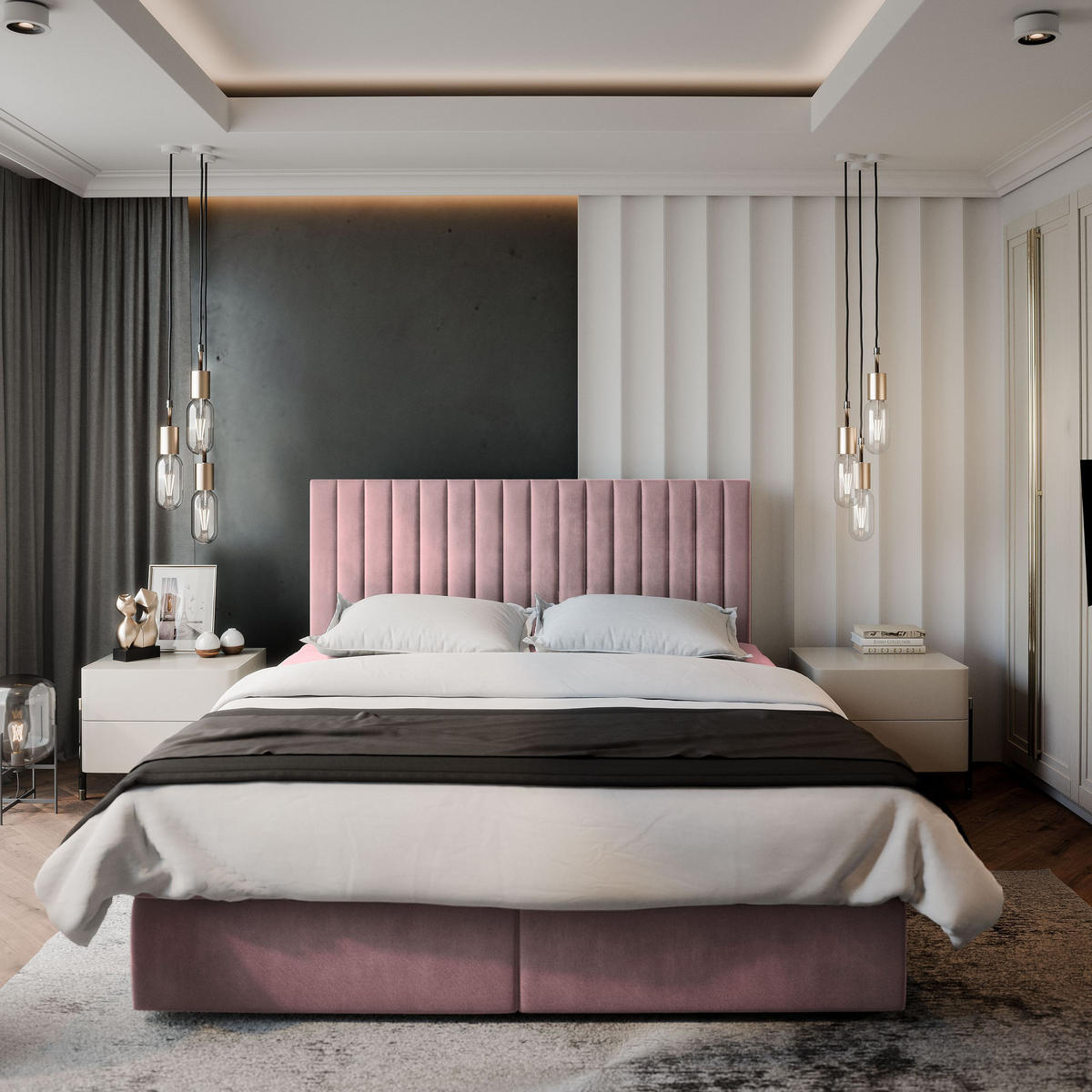 BOXBETT BRESEL 160x200 cm mit Matratze und Topper - Rosa - Rosa, Holz (160/200cm) - MASSENO