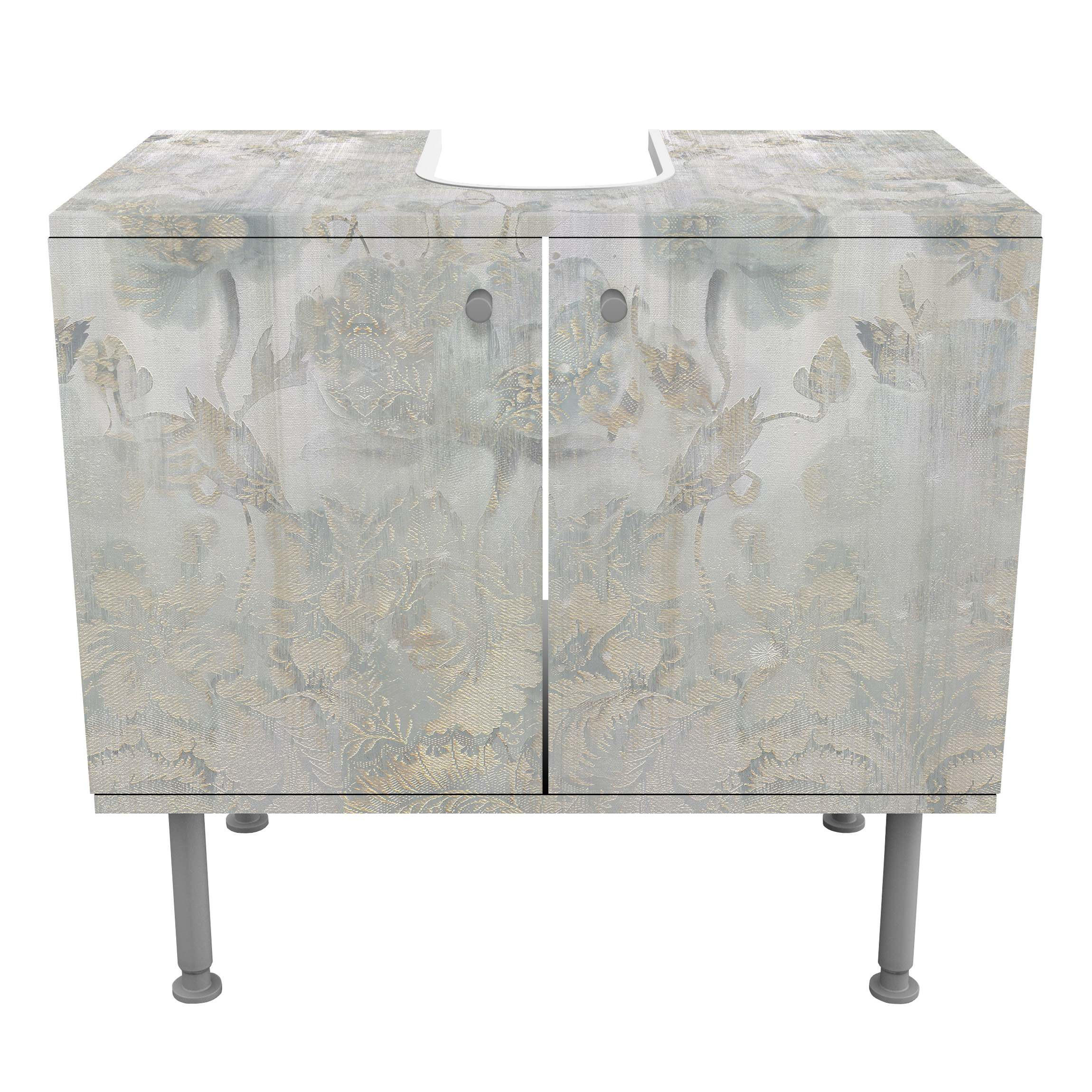 WASCHBECKENUNTERSCHRANK Strukturierte Vintage Blumen 60/55/35 cm - Silberfarben, Holzwerkstoff (60/55/35cm) - Bilderwelten