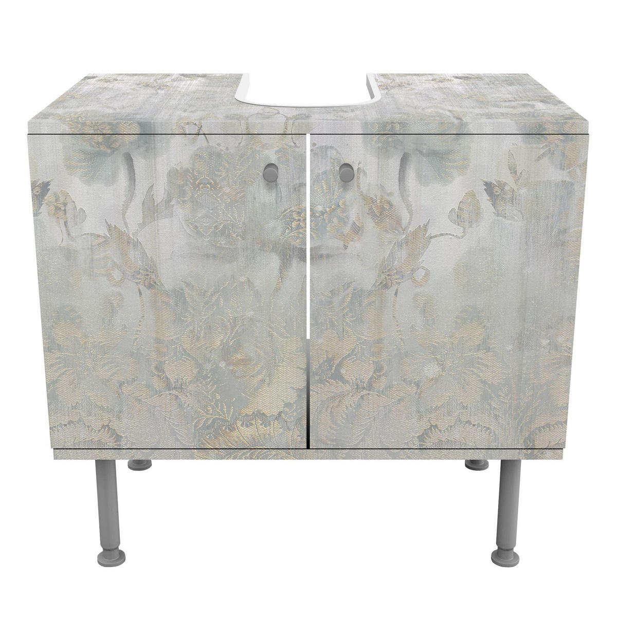 WASCHBECKENUNTERSCHRANK Strukturierte Vintage Blumen 60/55/35 cm - Silberfarben, Holzwerkstoff (60/55/35cm) - Bilderwelten