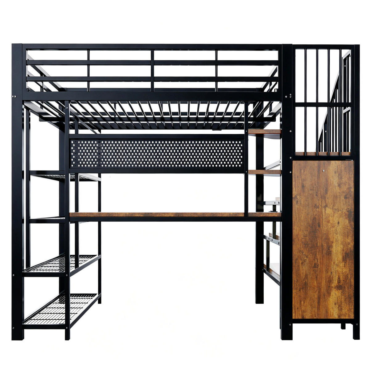 MULTIFUNKTIONS-HOCHBETT 140x200 cm in Schwarz mit Stauraumtreppe, LED und Steckdose - Schwarz, Metall (140/200cm) - IVMEU