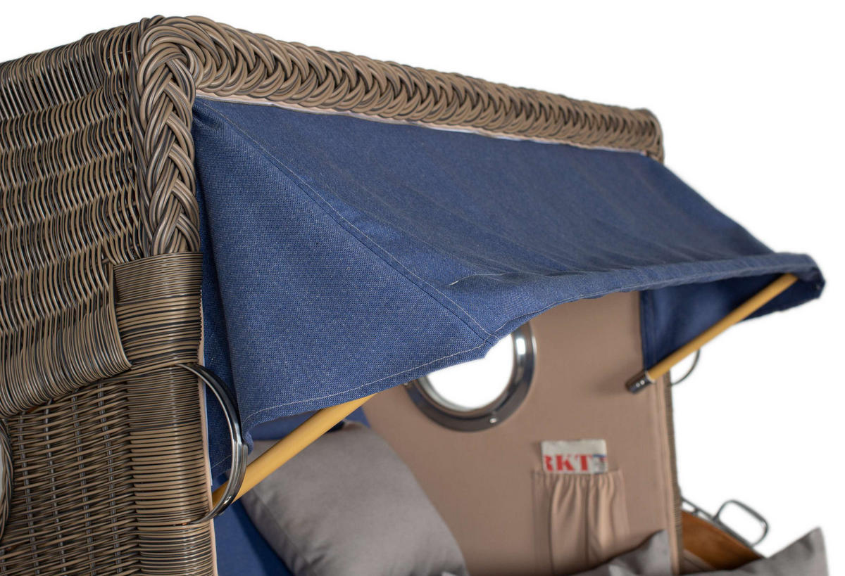 STRANDKORB Baltikum Teak 2,5 Sitzer - Blau/Braun, Holz/Metall (142/170/95cm) - Mr. Deko