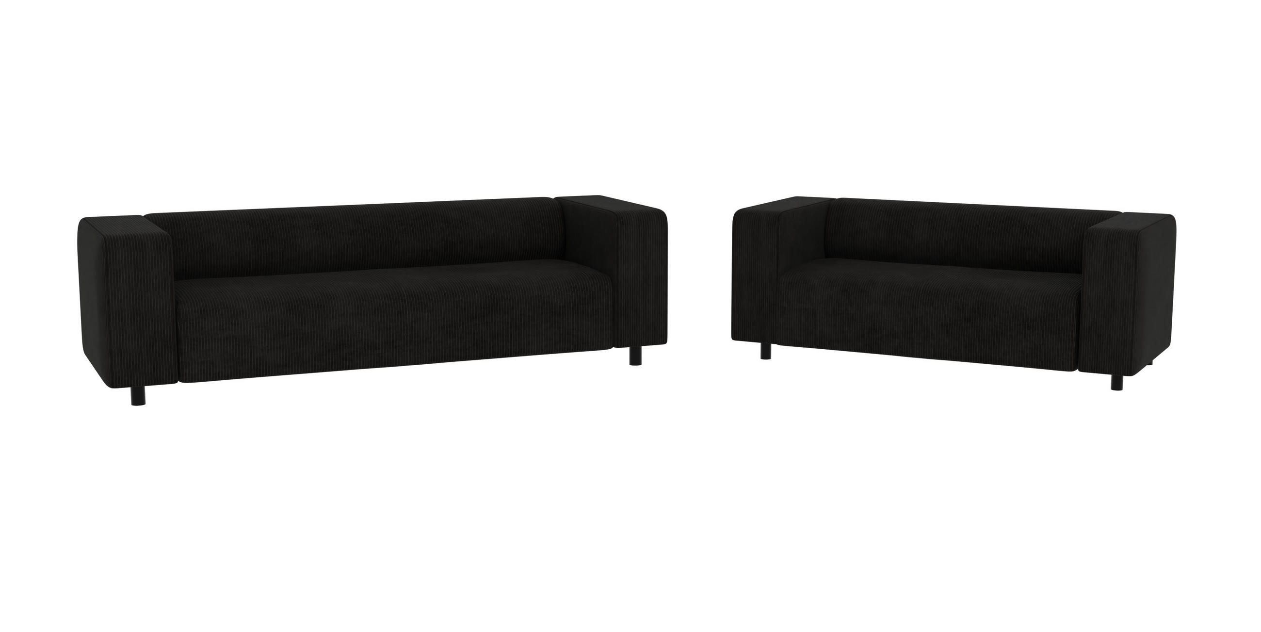 SITZGARNITUR 3+2 Tove Schwarz Cord - Schwarz, Holz/Kunststoff (175/65/80cm) - S-Style Möbel