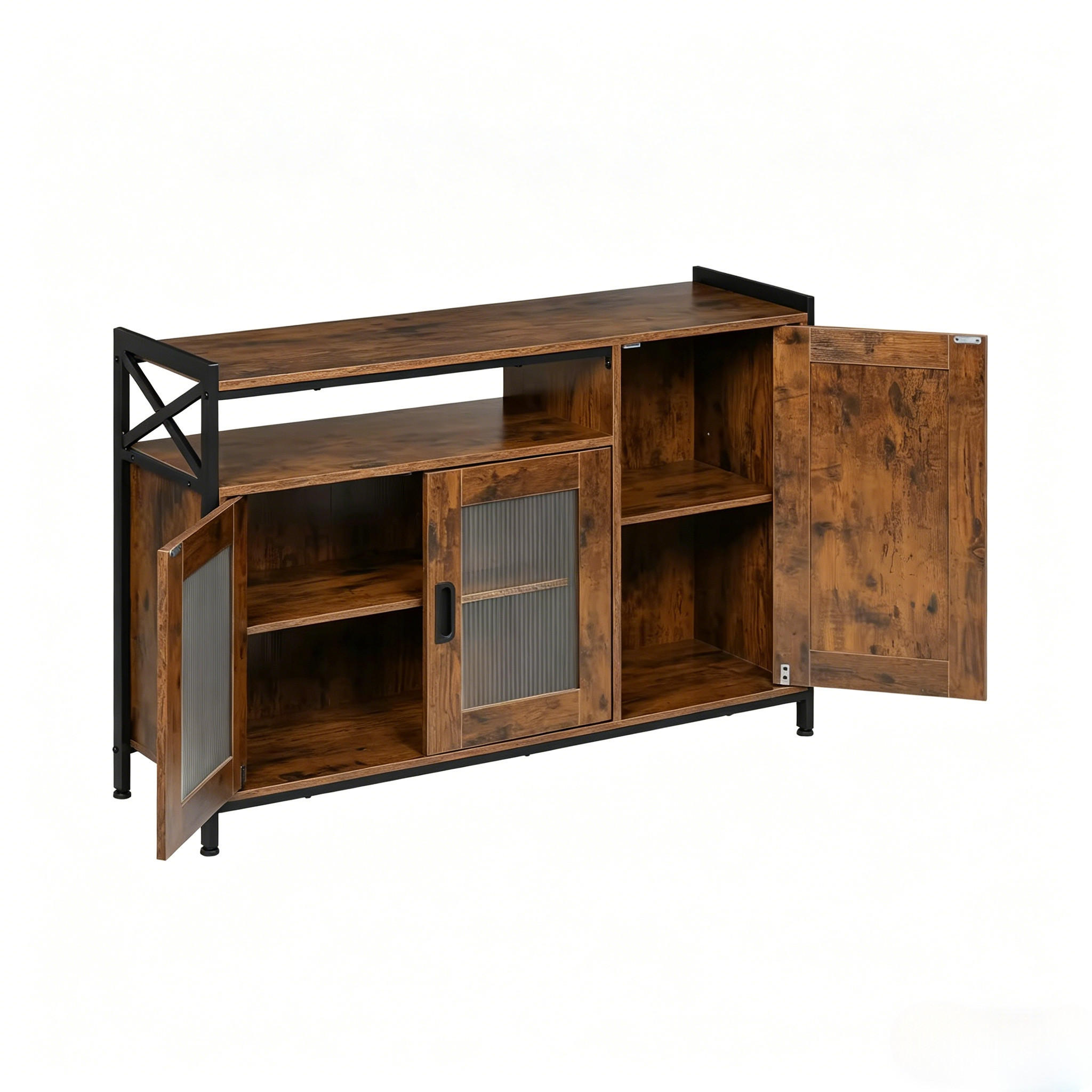 SIDEBOARD DE-38809 110/33/75 cm, offenes Fach und 2 Türen Rustikal Braun - Dunkelbraun, Holzwerkstoff (110/75/33cm) - ComfortXL