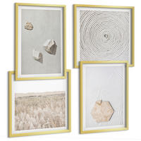 BILDER SET 4er Set - 50x50 cm & 40x60 cm Goldrahmen - Leichte Boho-Sandtexturen - Goldfarben, Kunststoff (50/50cm) - TULUP