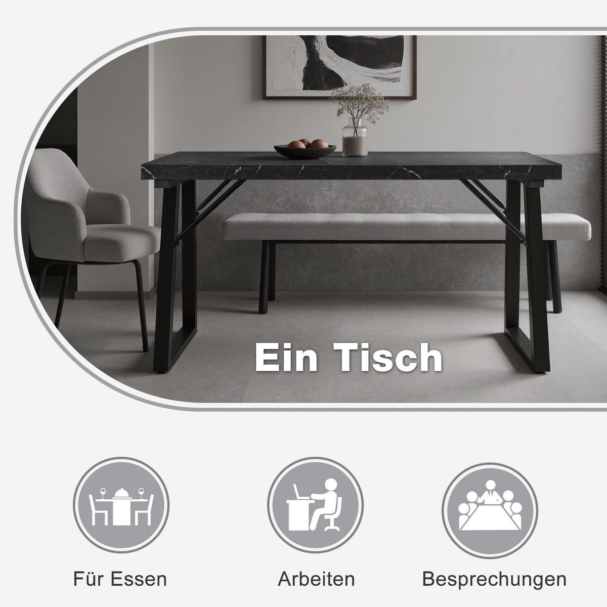 ESSTISCH in Holz, Metall 140/80/75cm - Schwarz, Holzwerkstoff (80/140/75cm) - HOMAVO