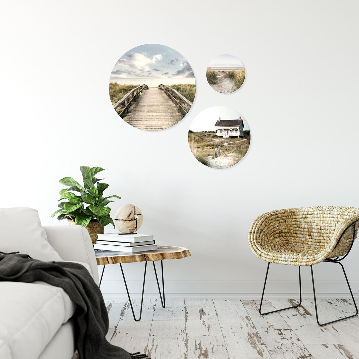 BILDERSET 3er-Set rund 55/40/25 cm Strand - Beige, Kunststoff (55/55cm) - artissimo