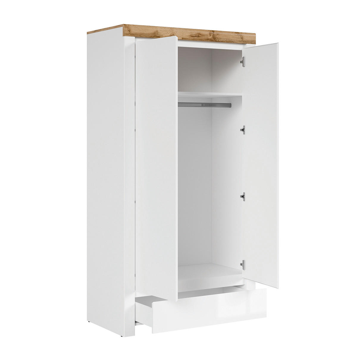 SCHRANK 2 Türen Hella Weiß und Holz - Weiß, Holzwerkstoff (106/203/56cm) - Petits-meubles