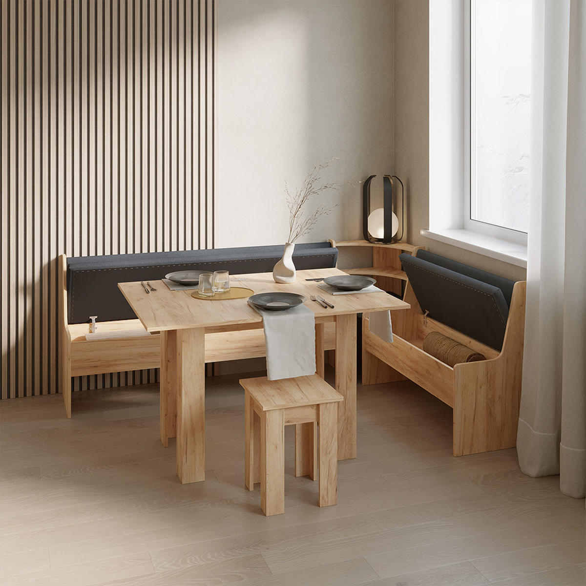 ECKBANKGRUPPE Tiberio Goldkraft Eiche 210 x 150 cm mit Tisch - Honigeiche, Holzwerkstoff (210/80/150cm) - Livinity®