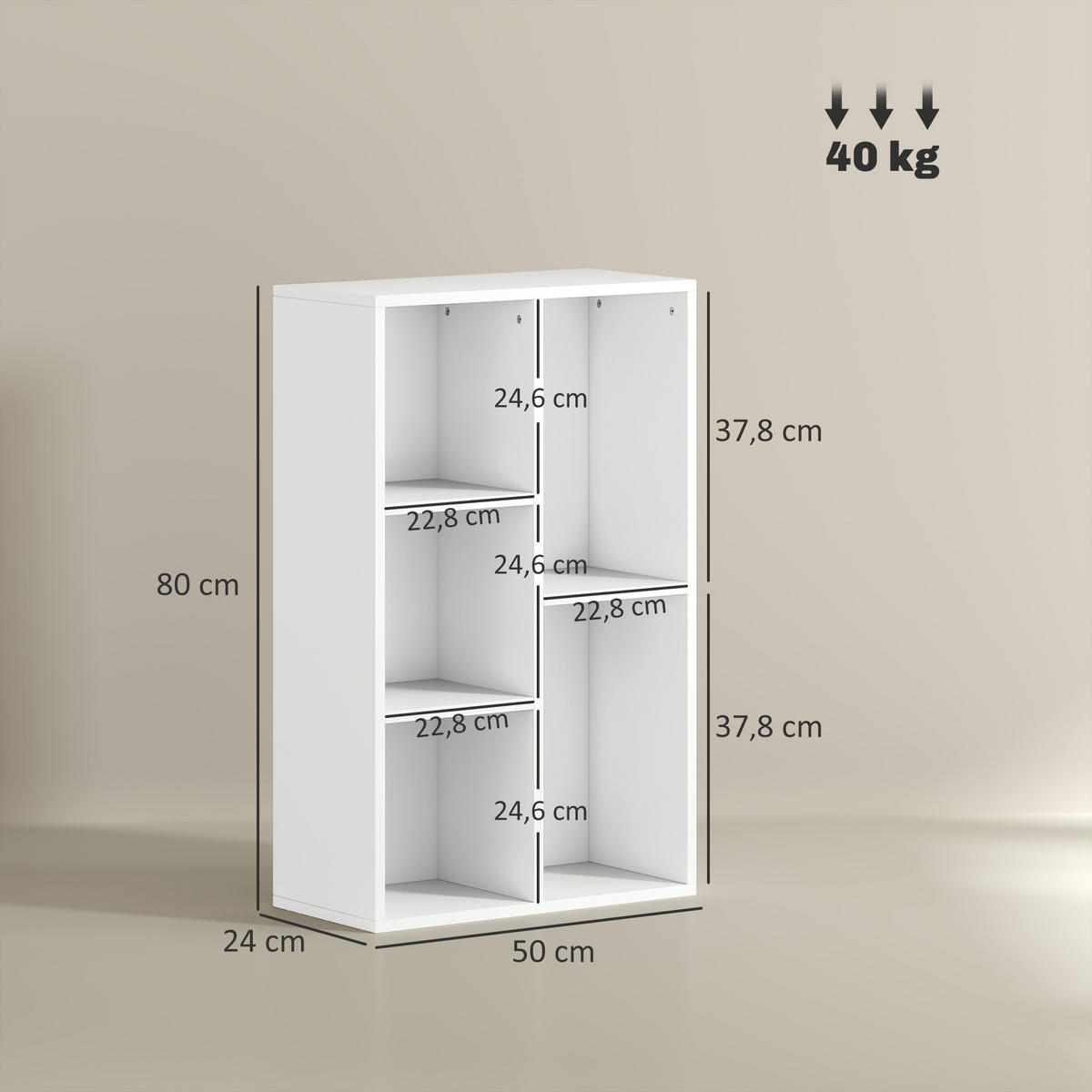 BÜCHERREGAL, Standregal mit 5 Ebenen, Aufbewahrungsregal, für Wohnzimmer - Weiß, Karton (24/80/50cm) - HOMCOM