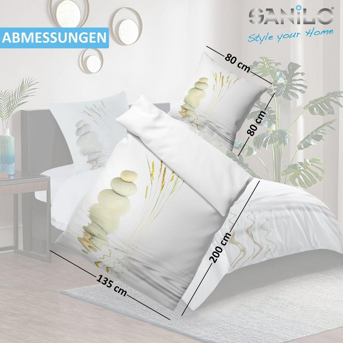 BETTWÄSCHE 4-teilig Balance - Weiß, Naturmaterialien (135/200cm) - Sanilo