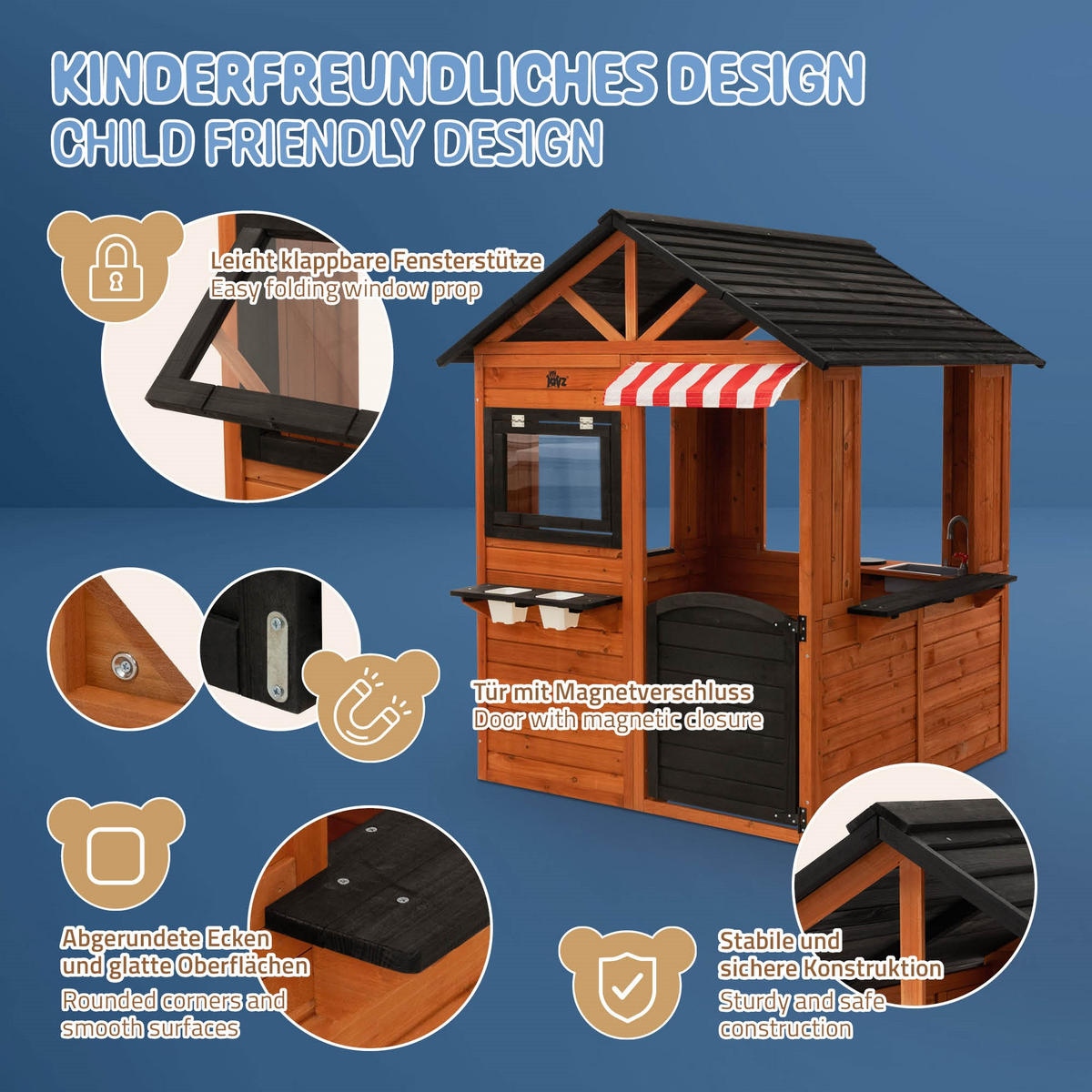 KINDERSPIELHAUS aus Tannenholz massiv 134 x 134 x 156,5 cm Braun - Braun, Holz (134/156.5/134cm) - Joyz