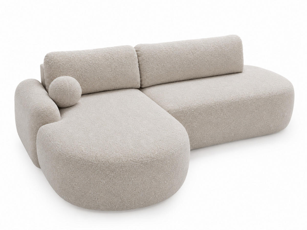 ECKSOFA Aurio O Bouclé-Stoff Creme Links - Creme, Holz/Textil (271/177cm) - Graingold