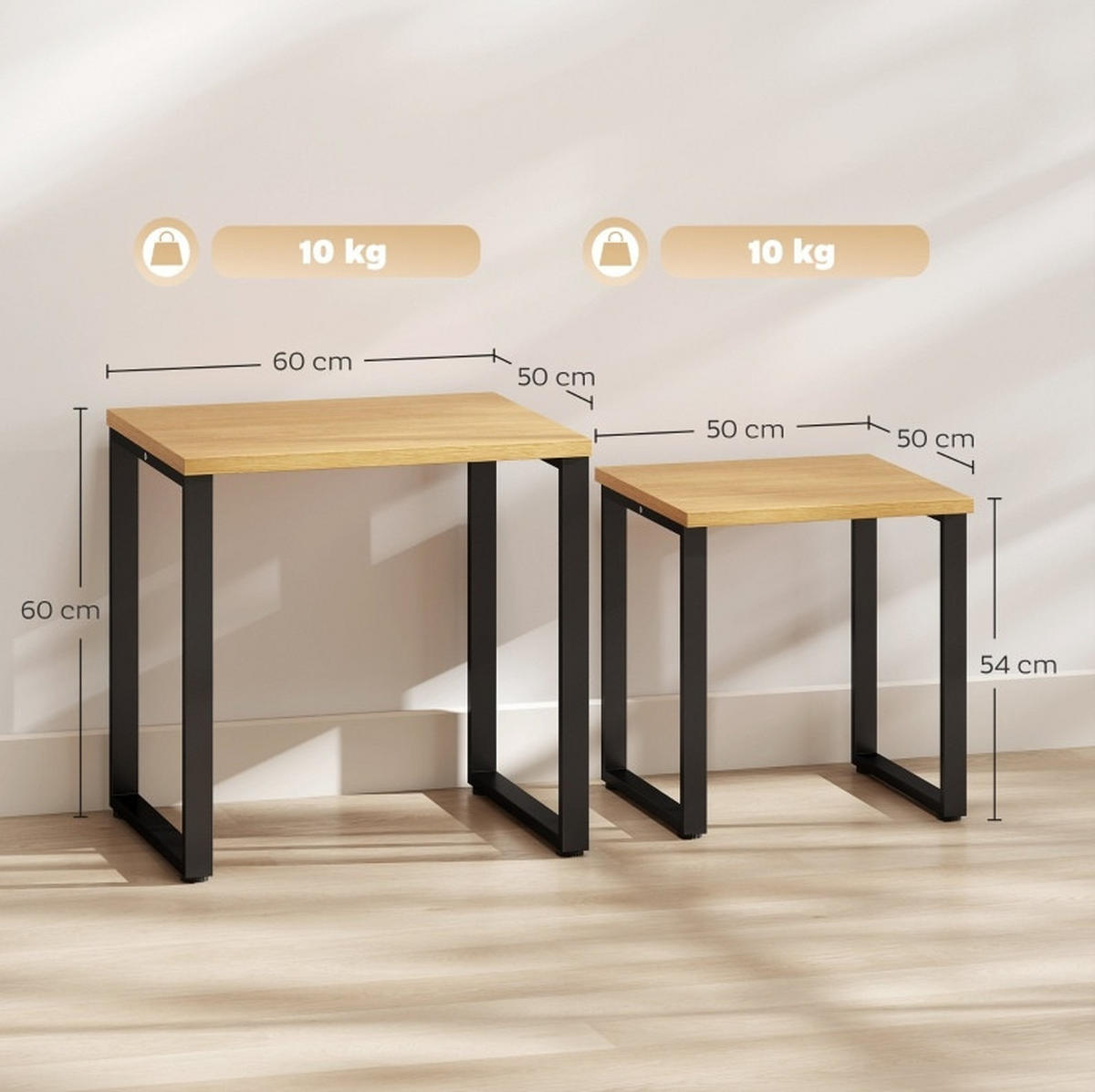 COUCHTISCH 60/50/60 cm und 50/50/54 cm in Naturholzoptik aus Holz und Metall mit Metallrahmen - Naturfarben, Holz (60/50/60cm) - OKMYHOME