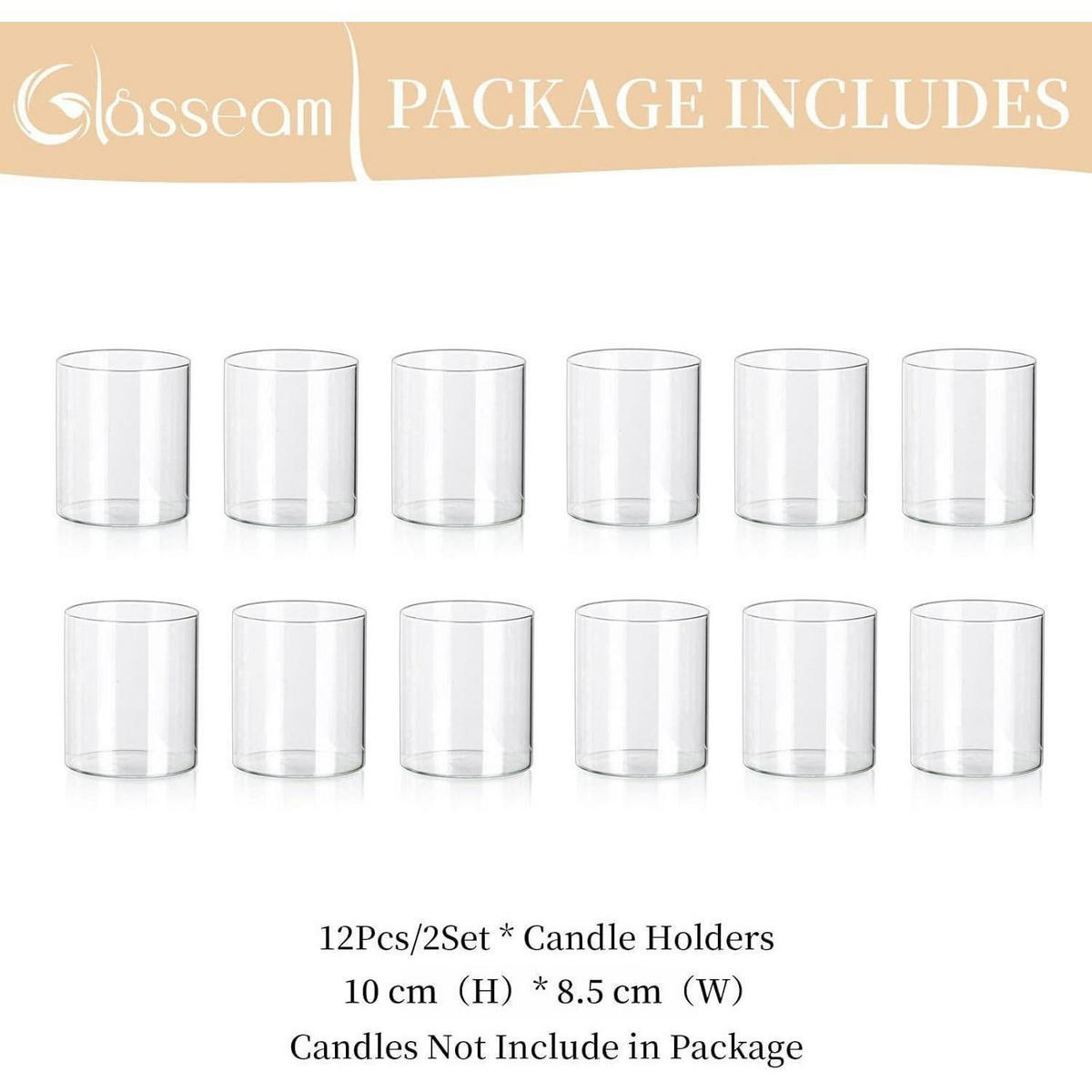 KERZENSTÄNDER 12-teiliges Set Zylinder Glas 10 cm - Transparent, Glas (8.5/8.5/10cm)