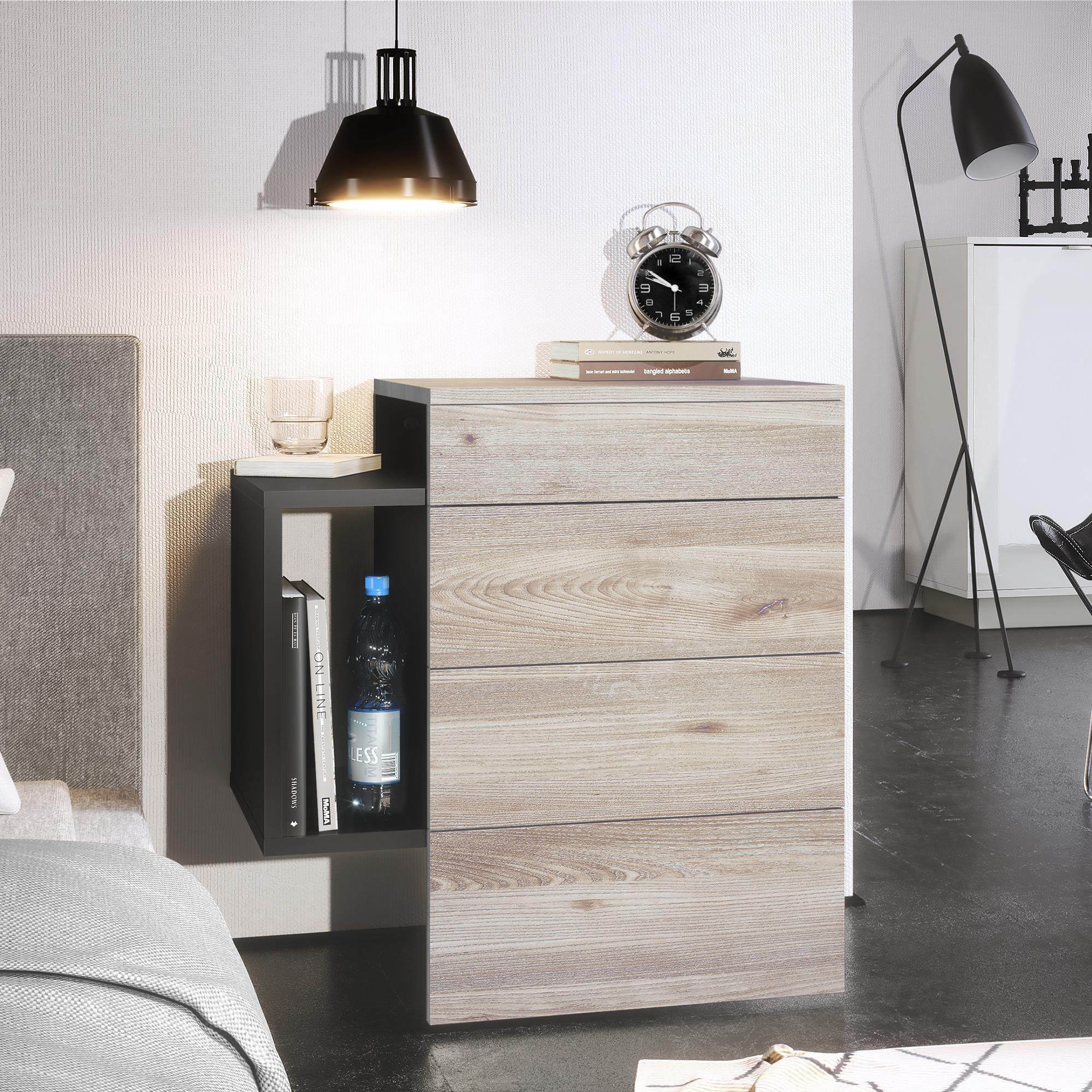 NACHTTISCH Queens Front in Eiche Nordic - Silbereichenfarben, Holzwerkstoff (60/63/36cm) - Vladon