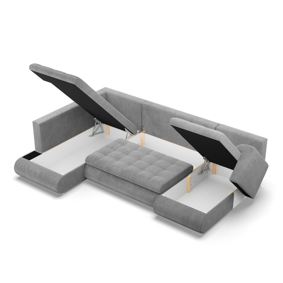 U-SOFA MIT SCHLAFFUNKTION FORESTA, Cord - Grau - Grau, Textil (300/89/200cm)