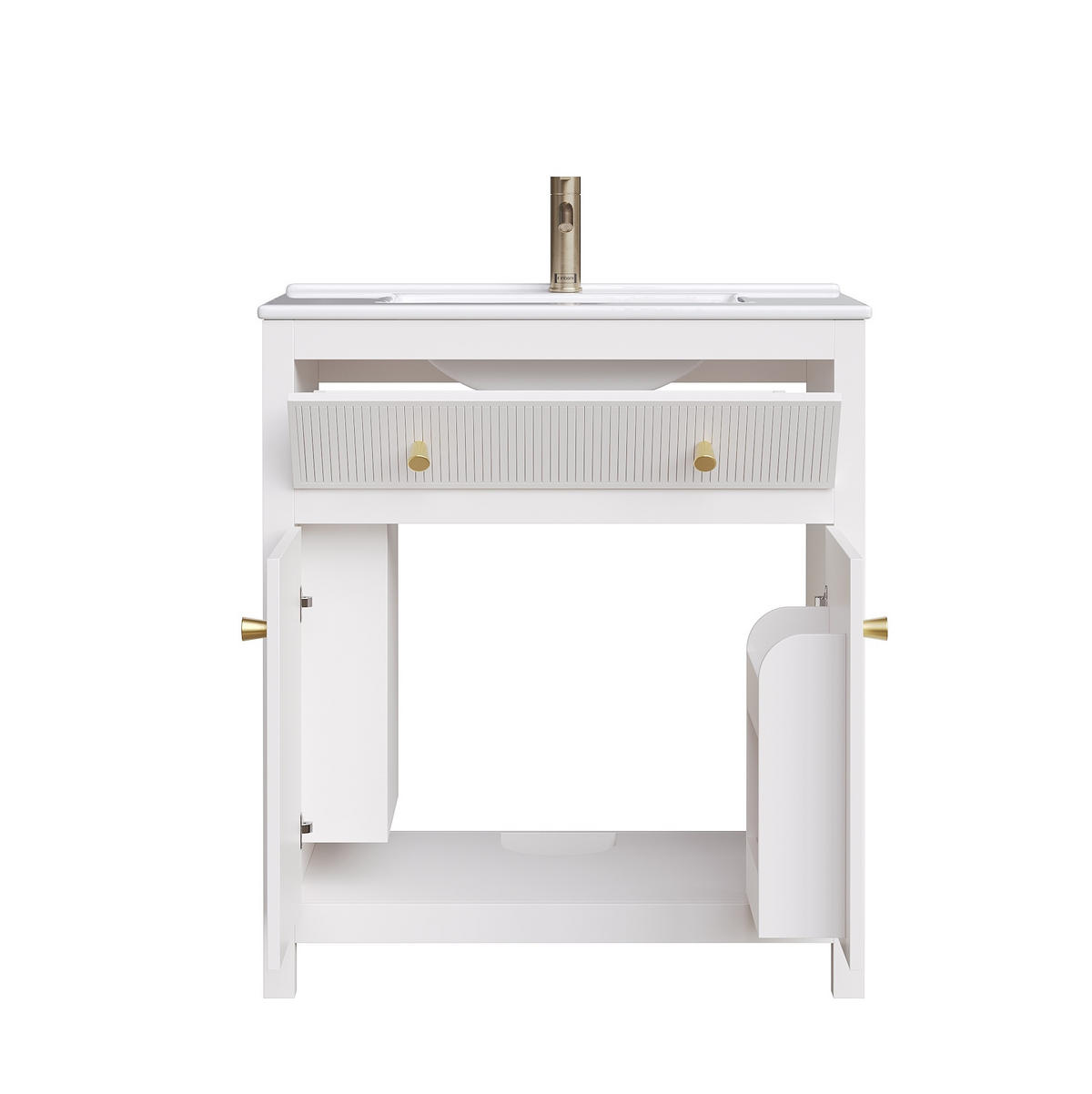 WEISSER Badezimmerunterschrank aus MDF 81x46,5x86,5 cm mit Keramikbecken, Soft-Close und modernem Stauraum - Weiß, Holzwerkstoff (81/86.5/46.5cm) - Modfu