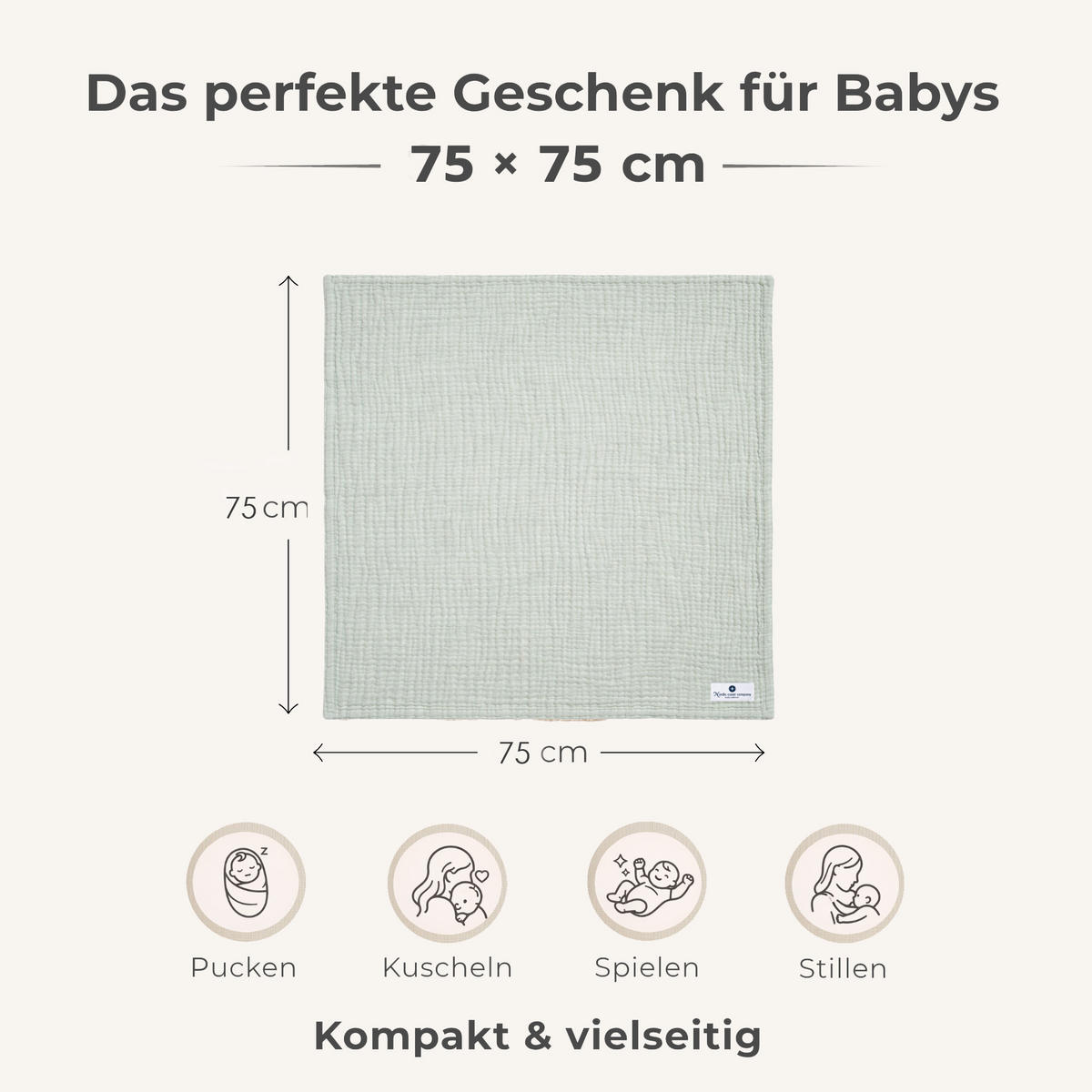 MUSSELINDECKE Baby Babydecke Musselin Einschlagdecke Puckdecke Erstlingsdecke atmungsaktiv - Mintgrün, Textil (80/80cm) - nordic coast company