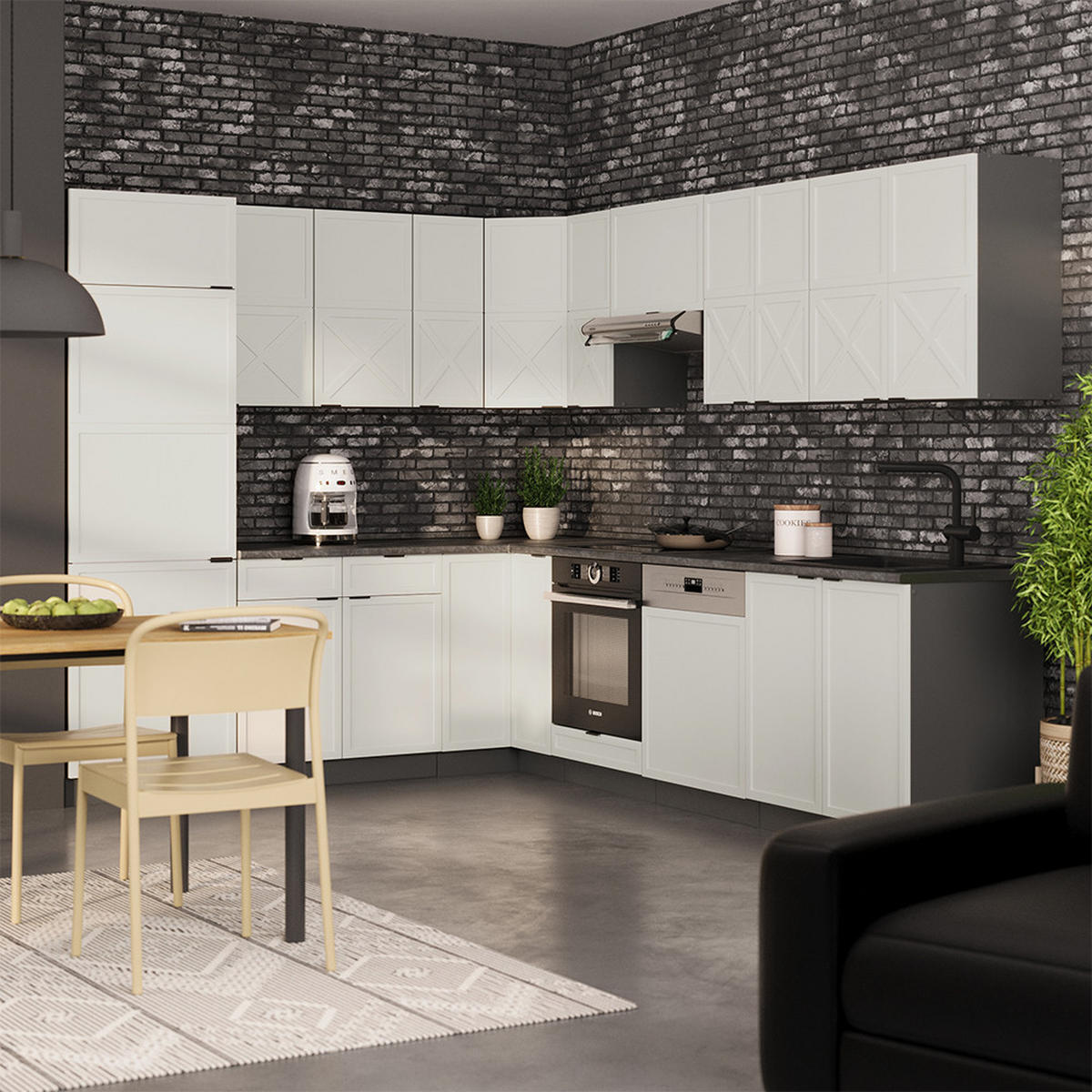 ECKKÜCHE Fame-Line GrauBeige/Anthrazit 227 x 287 cm, AP Anthrazit - Anthrazit/Grau, Holzwerkstoff (287/81.6/60cm) - Vicco