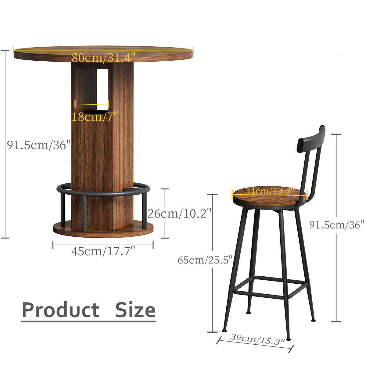 BARTISCH-SET DE-39330 3-teilig, rund, mit 2 Hockern Walnuss - Walnussfarben, Holzwerkstoff (80/91.5/80cm) - ComfortXL