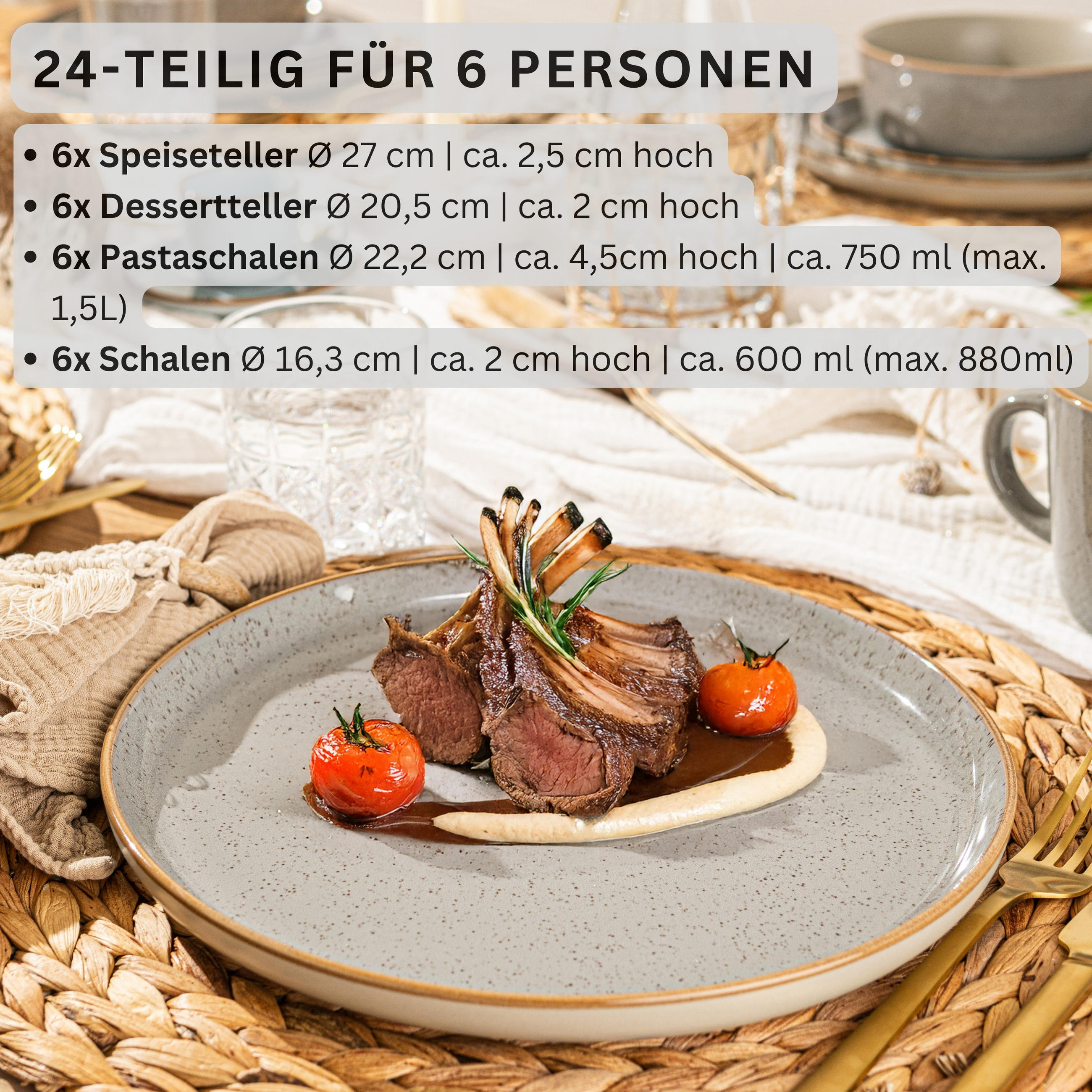 TAFELSERVICE RIO PERLGRAU - 24 teilig aus Steingut - Grau, Stein (27/6.6/27cm) - Sänger