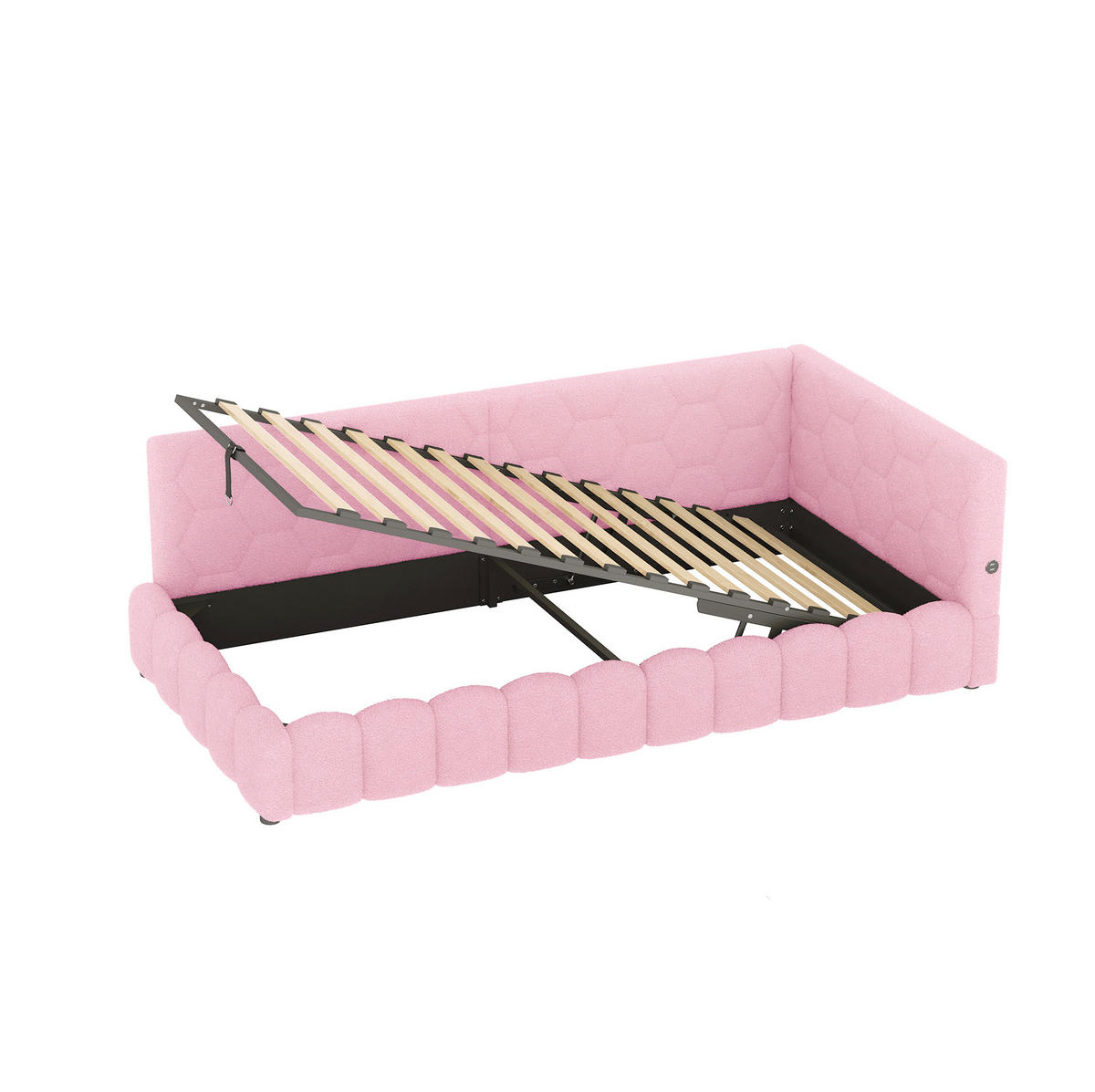 POLSTERBETT 90/200 cm Rosa mit Stauraum mit LED-Beleuchtung mit USB- und Type-C-Anschlüssen - Rosa, Textil (90/200cm) - OKWISH