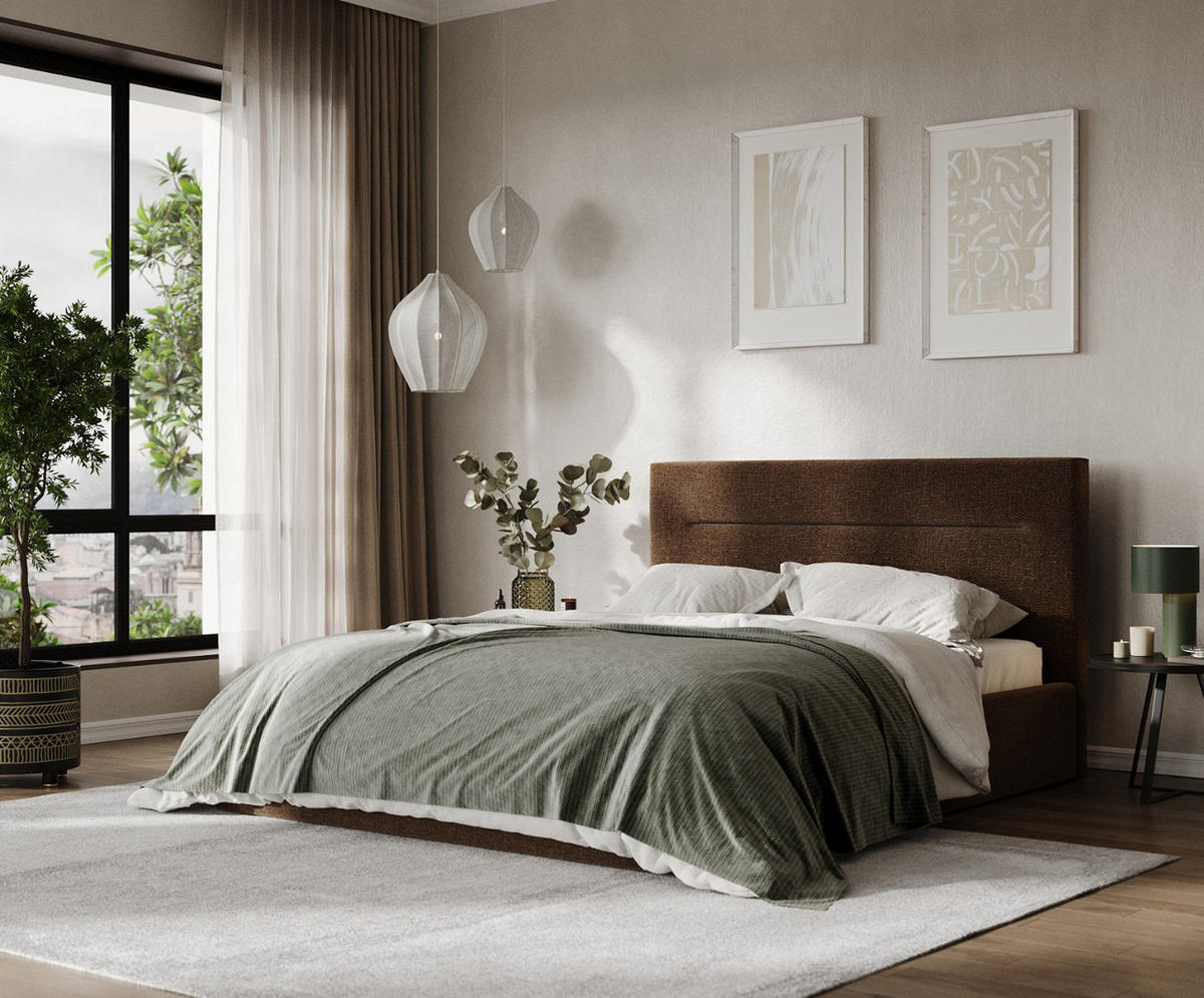 POLSTERBETT Liline 140/200 cm Braun im Inari Stoff - Schwarz/Naturfarben, Holz/Holzwerkstoff (140/200cm) - AltaBeds