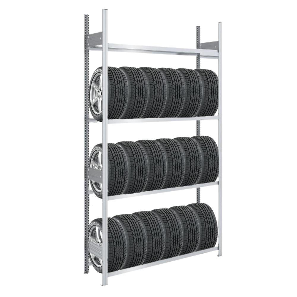 REIFENREGAL TIRE PRO 250x130x43cm 4 Ebenen 150kg Fachlast Bis zu 6 Reifen pro Ebene Verzinkt - Silberfarben, Metall (130/250/43cm) - PROREGAL