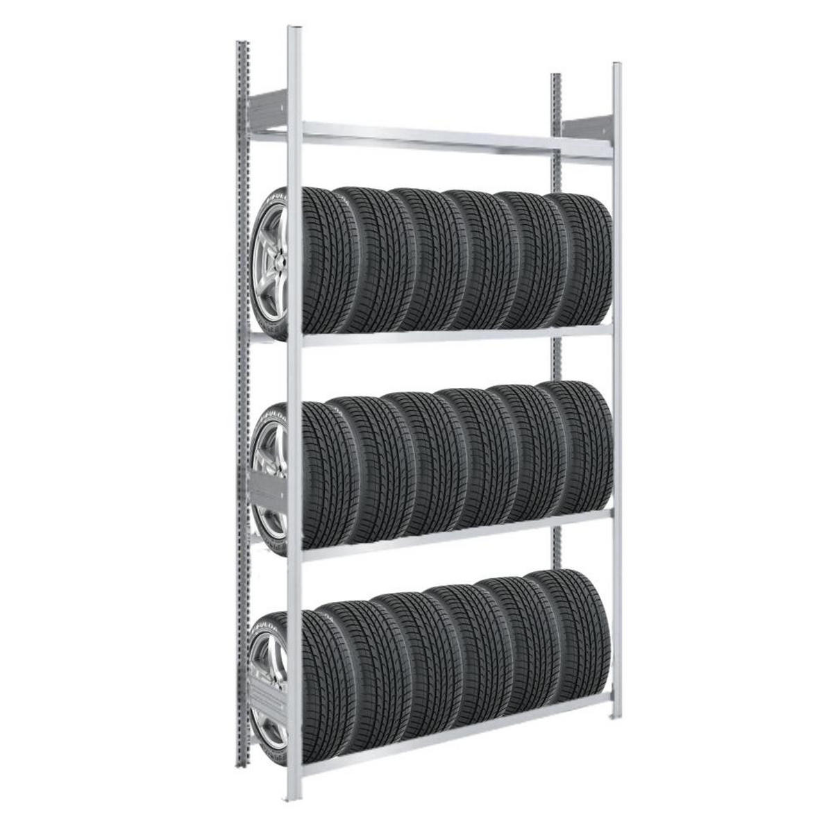 REIFENREGAL TIRE PRO 250x130x43cm 4 Ebenen 150kg Fachlast Bis zu 6 Reifen pro Ebene Verzinkt - Silberfarben, Metall (130/250/43cm) - PROREGAL