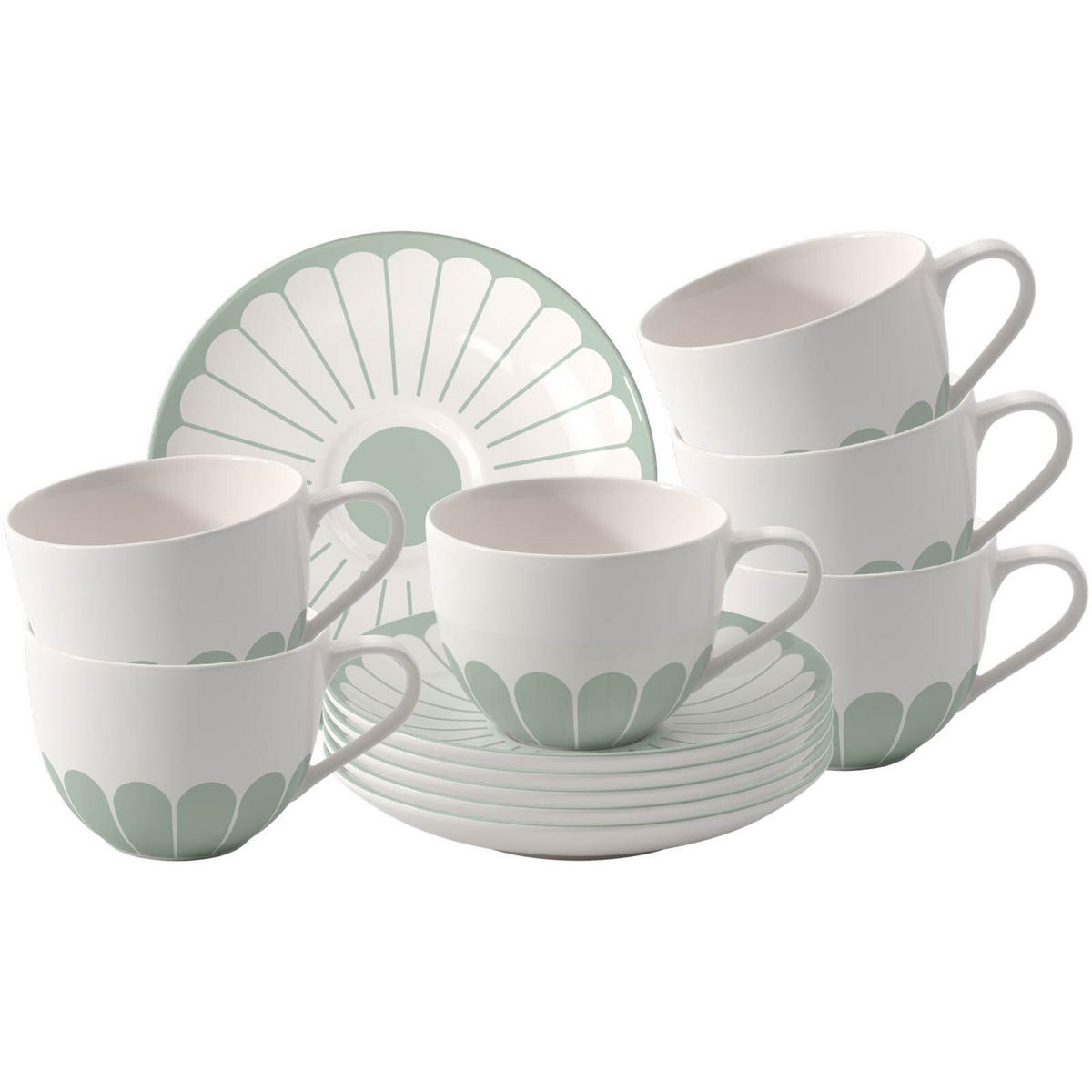KAFFEETASSEN MIT UNTERTASSEN Fleur Couleur Vert 160 ml 6er Set - Grün, Keramik (14.8/8.9/14.8cm) - Villeroy & Boch