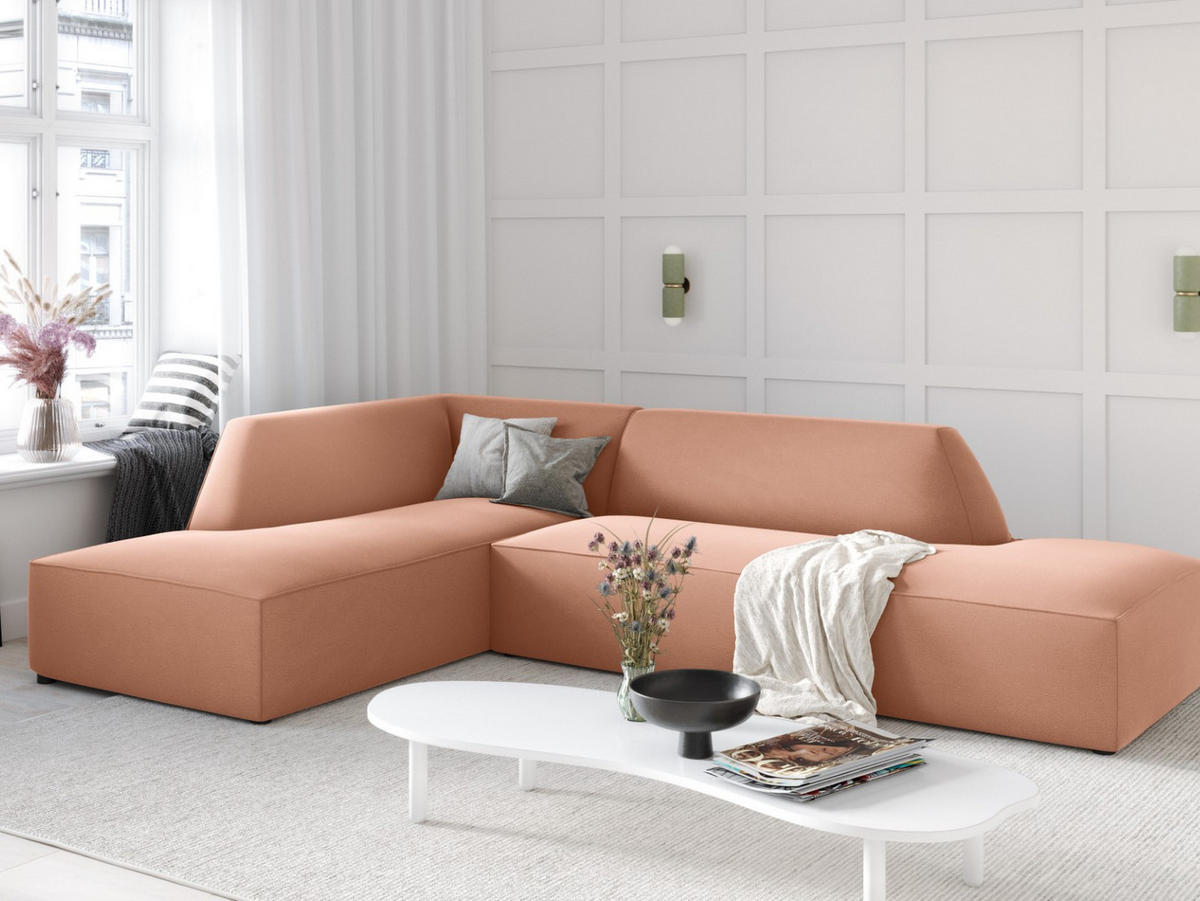 ECKSOFA links Ruby aus Samt rosa 4 Sitzplätze - Pink, Textil (180/273cm) - Micadoni