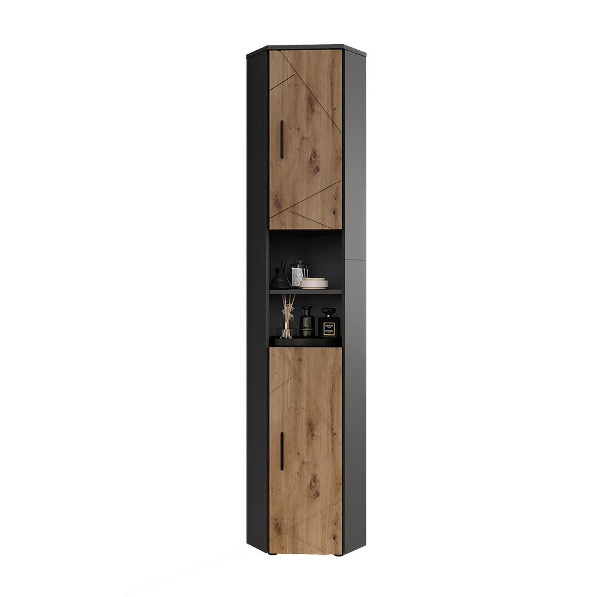 HOCHSCHRANK Irma Anthrazit/Artisan 33 x 192 cm mit 2 Türen - Anthrazit/Eiche Artisan, Holzwerkstoff (33/192/33cm) - Vicco