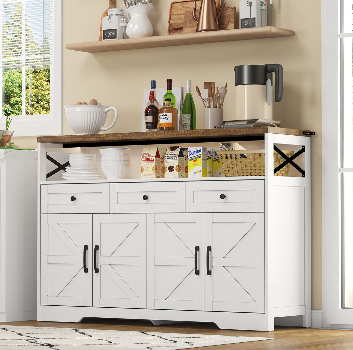 SIDEBOARD 140/35/95 cm mit 2 Türen, 3 Schubladen & offenem Fach - Braun, Holzwerkstoff (140/95/35cm) - BEAOK