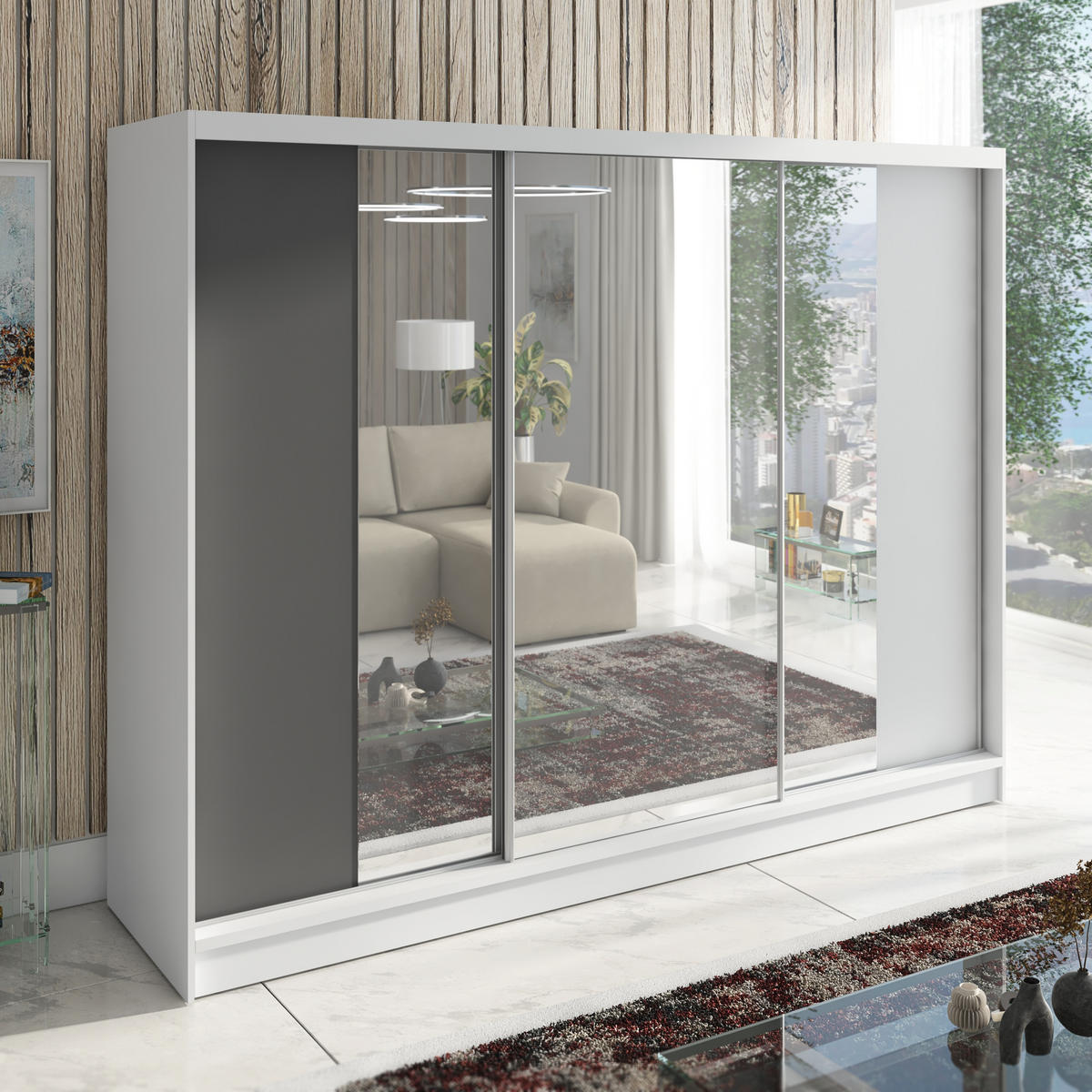 SCHWEBETÜRENSCHRANK 200 CM VIDA Farbe: Weiß, Graphit, Weiß - Graphitfarben/Weiß, Holzwerkstoff (200/215/60cm) - A&J MöbelLand